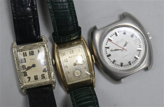 Three assorted gentlemans wrist watches to include a Bulova gold plated and steel, a gold filled Elgin and a steel Avia Electronic.